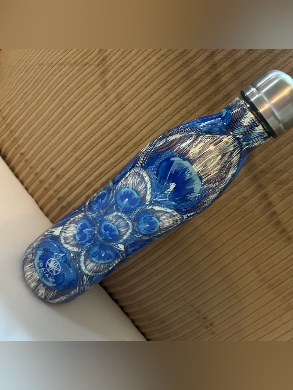 Gaiam Peacock Stainless Steel Water Bottle Easy Grip 17oz